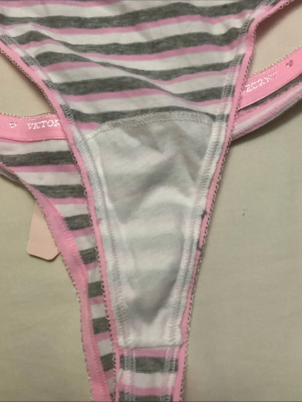 Victoria's Secret Pink & Gray Striped Cotton Thong